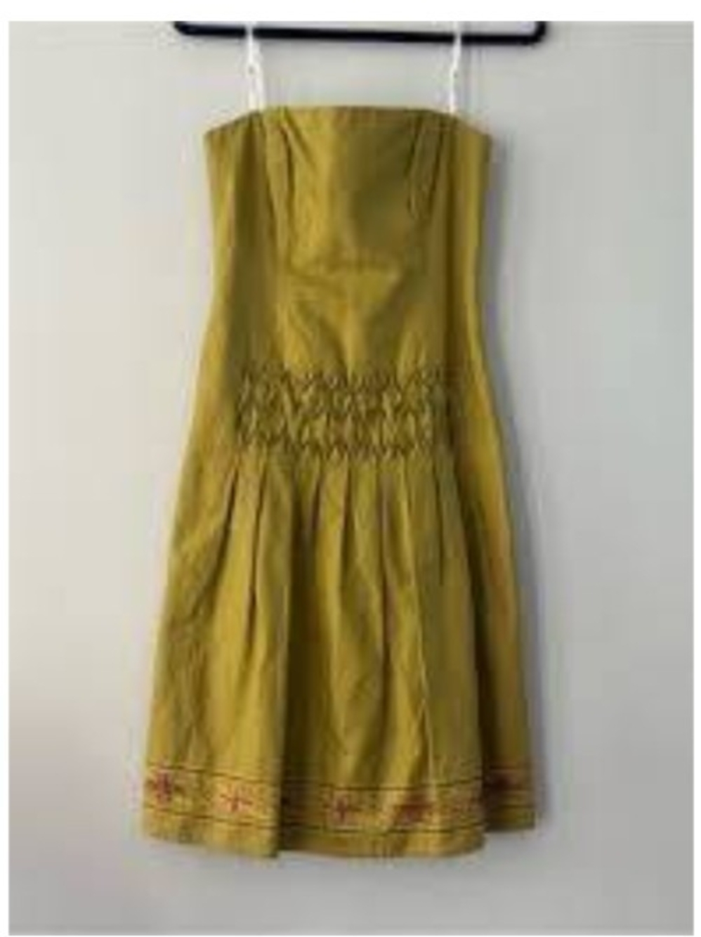 MSRP $225 Laundry By Shelli Segal Strapless Olive Dress with Embroidered Hem